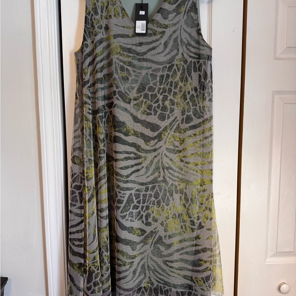 Kozan Zebra Print Midi Sheer Mesh Overlay Dress Size Medium Muted Gray Green NWT - Picture 7 of 13